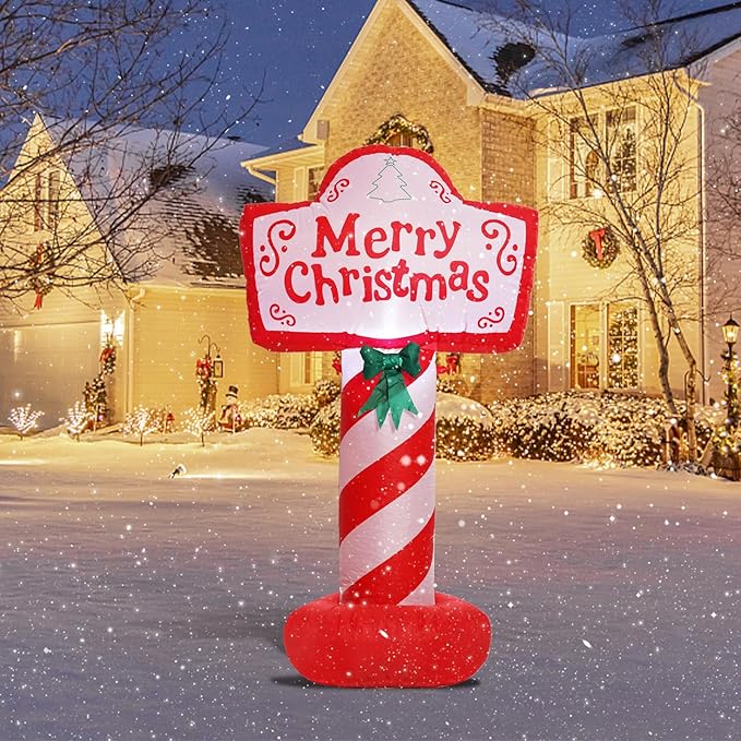 4 FT Tall Christmas Inflatable - Blow Up Yard Decoration With LED Lights, Merry Christmas Sign, Outdoor Holiday Lawn Party Decor