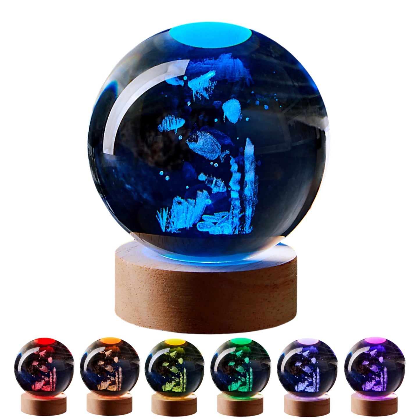 Conalisk 3D Underwater World Crystal Ball Lamp,Lifelike LED Fish Crystal Night Light,16 Colors Changing Light,Dimmable Remote Control,Desk Ocean Lamp (N)