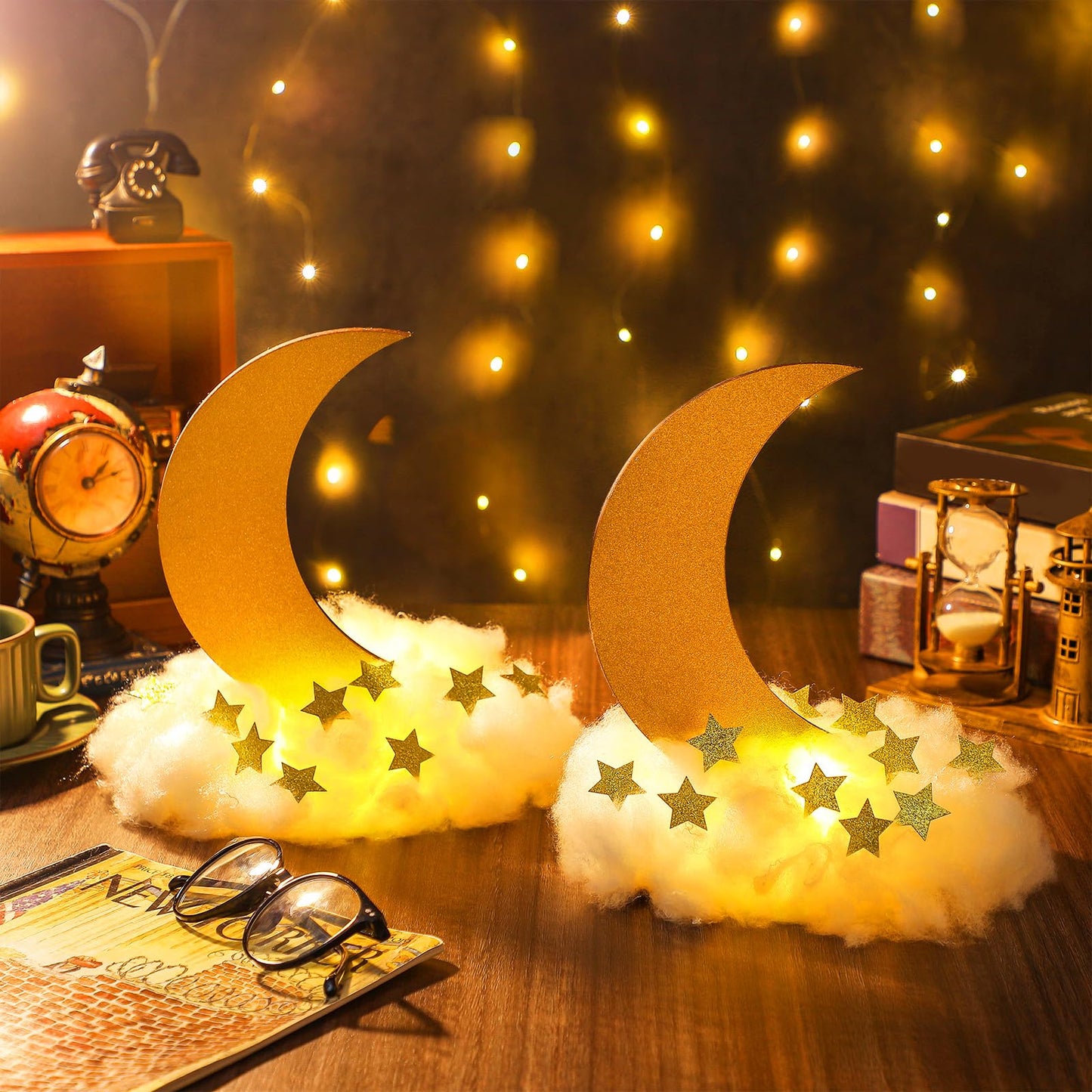 Wonderjune 9 Sets Twinkle Twinkle Little Star Table Centerpieces DIY Moon Stars Baby Shower Decorations Light Star Cloud Decor for Baby Shower Birthday Party DIY Crafts(Glitter Gold)