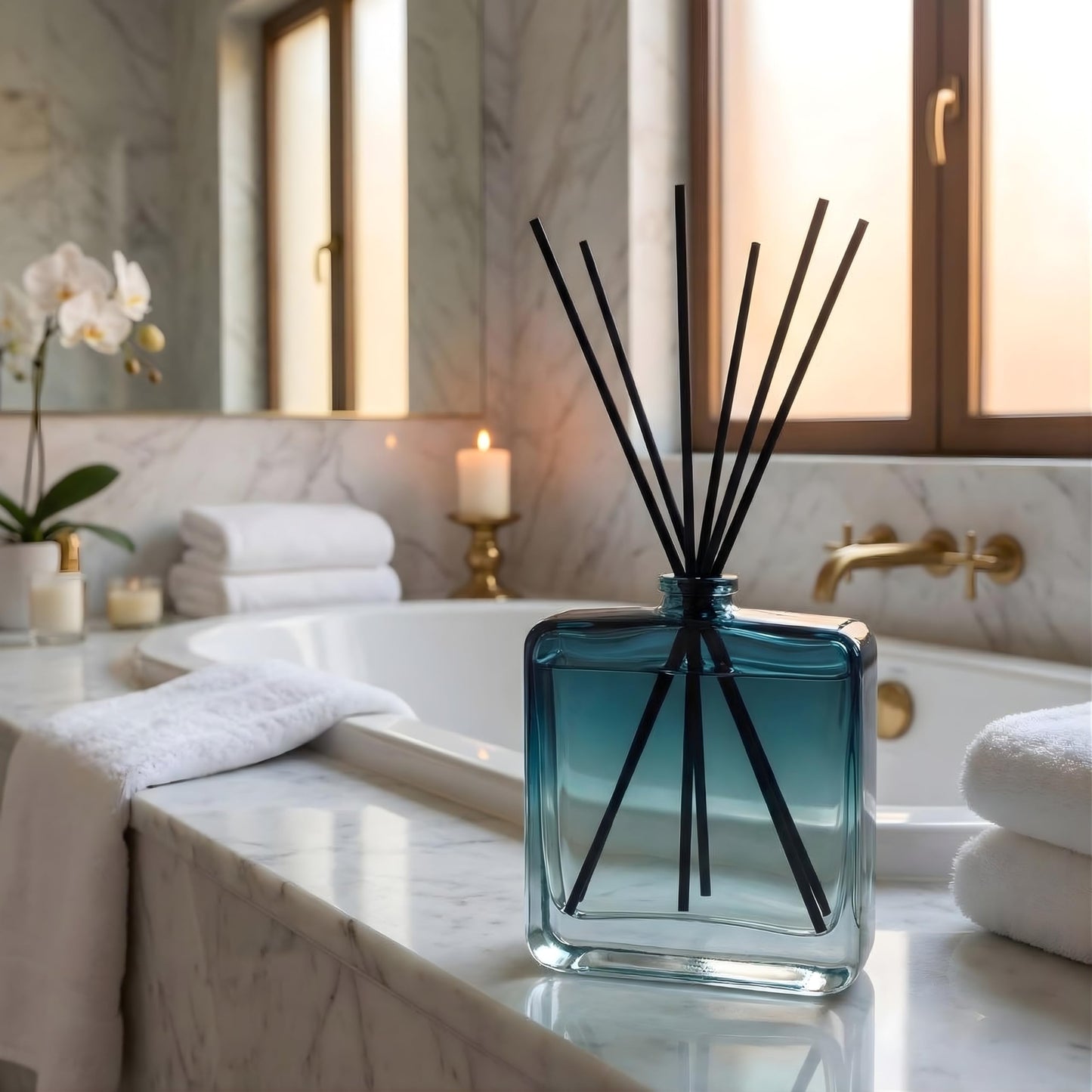 Reed Diffuser Set for Home Fragrance – 100ml Summer Sea Breeze Aromatherapy Diffuser with Reed Sticks, Long Lasting Flameless Fragrance for Bedroom, Bathroom & Living Room, Decorative Glass Bottle