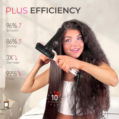 TYMO Ring Plus Ionic Hair Straightener Brush - Straightening Comb with Negative Ions for Women, Titanium Coating, 9 Temp Settings & LED Display, Dual Voltage, Professional Styling Tools