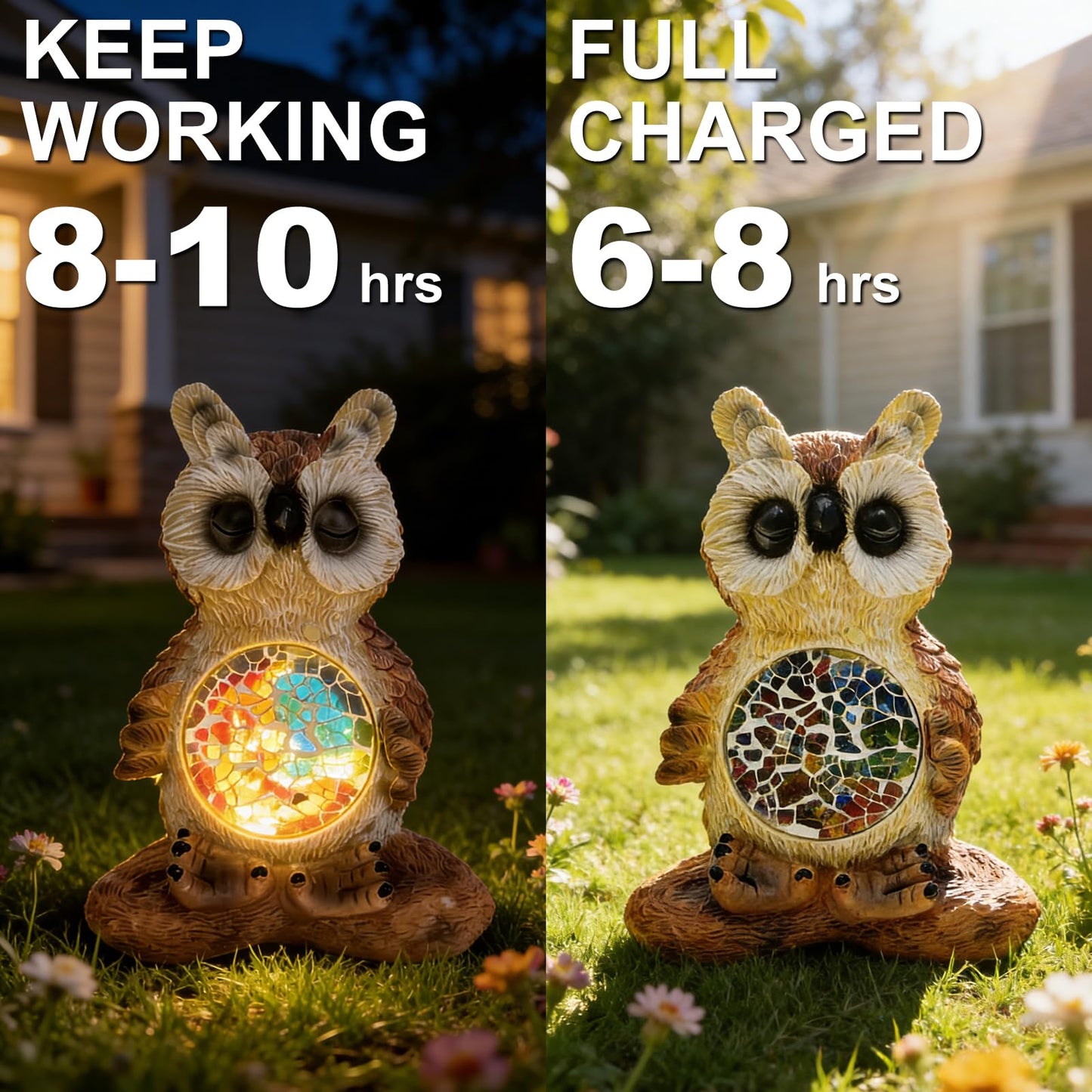 Vasesun Solar Owl Garden Statues Decor for Outdoor, Brown Yoga Owl Figurine Lights for Lawn Patio Yard Decoration - Unique Christmas Housewarming Gift for Grandma Wowen Mom