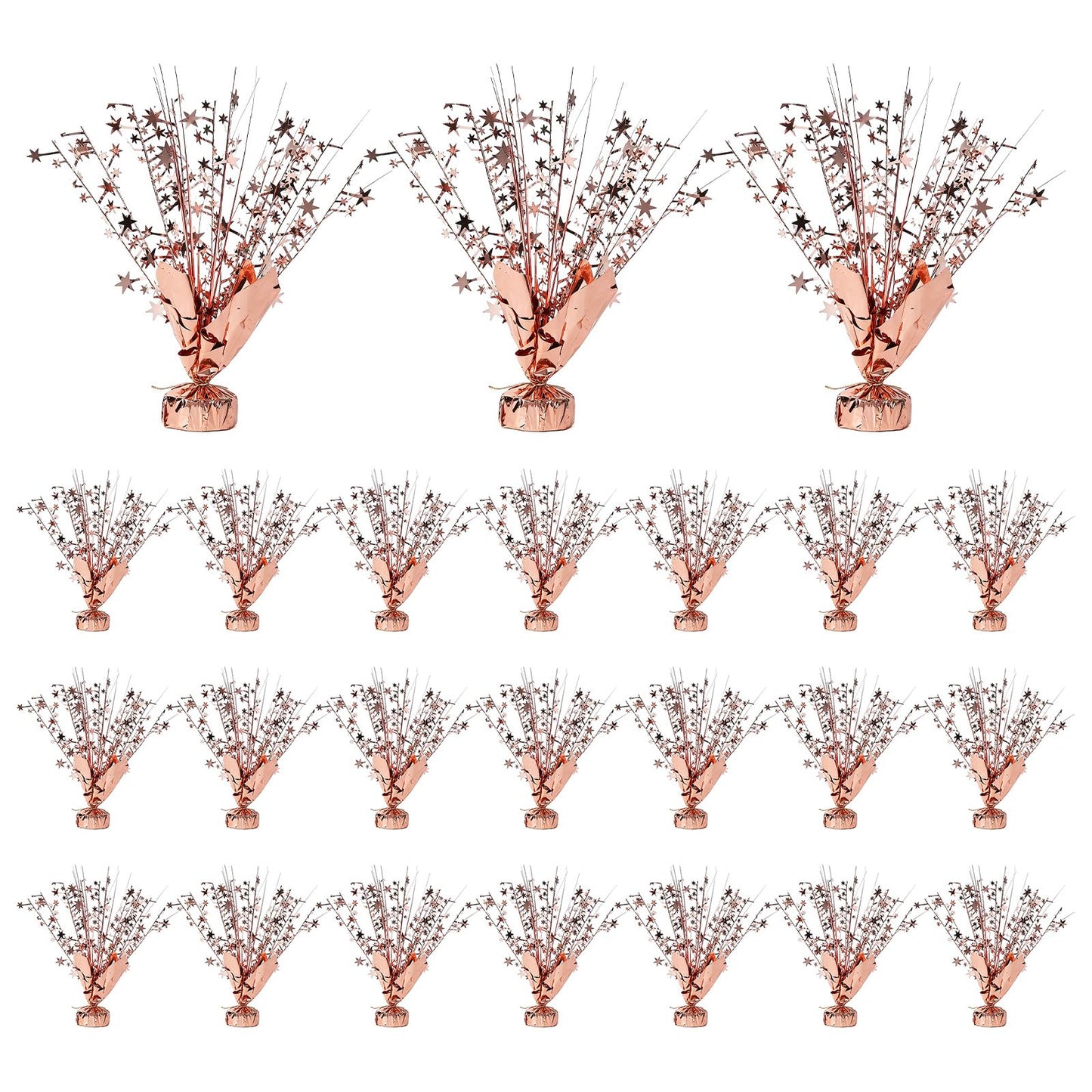 Ohiyoo 24 Pack Rose Gold Metallic Foil Spray Centerpiece Star Table Decoration Burst Table Centerpieces for Birthday New Year Wedding Anniversary Graduation Party Supply (Rose Gold)