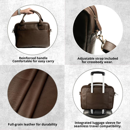 WESLEATH Full Grain Leather Briefcase | Elegant Handmade Leather Briefcase for Men, Perfect for Work and Business. (Chocolate)
