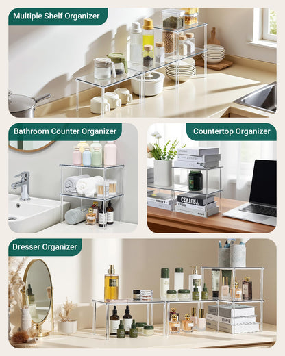 Bobomoment Acrylic Cabinet Organizer, Set of 4 Spice Rack Organizer for Cabinet, Desk Countertop Shelf Organizer, Pantry Kitchen Storage and Organization, Stackable Shelves House Essentials for Gift