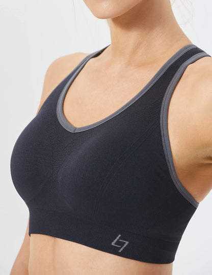 FITTIN Racerback Sports Bras for Women - Padded Seamless High Impact Support for Yoga Gym Workout Fitness Black