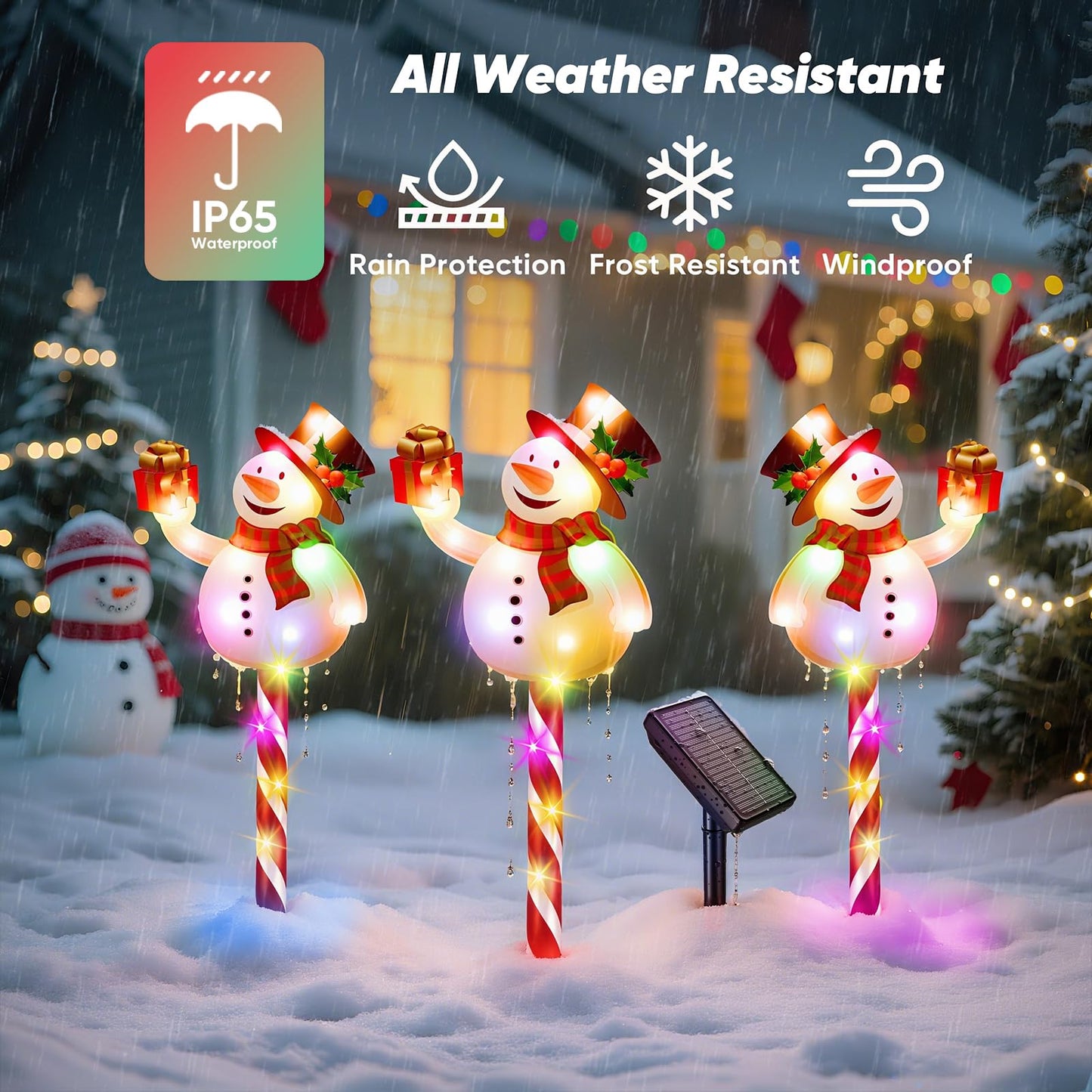 NESSTU Solar Christmas Decorations Outdoor: Set of 5 Snowman Pathway Lights with Candy Cane Stakes - 10 Modes Waterproof Solar Powered Holiday Yard Decor for Garden Lawn Walkway - Gifts for Women Men