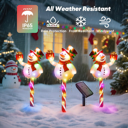 NESSTU Solar Christmas Decorations Outdoor: Set of 5 Snowman Pathway Lights with Candy Cane Stakes - 10 Modes Waterproof Solar Powered Holiday Yard Decor for Garden Lawn Walkway - Gifts for Women Men