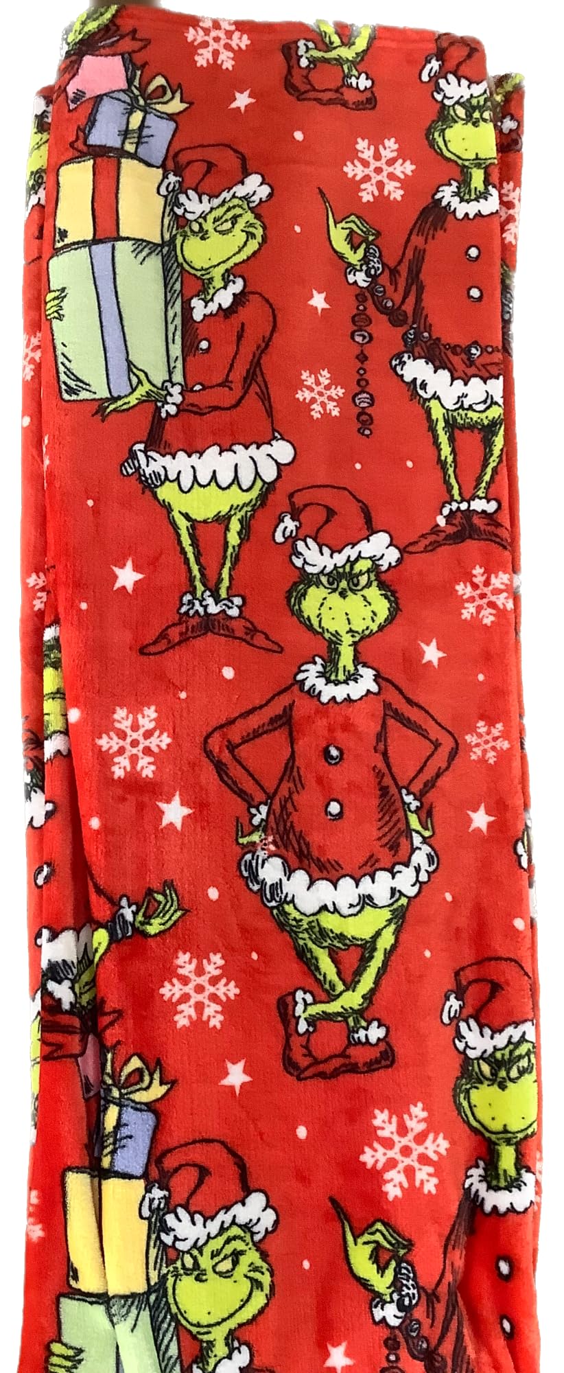 Franco Manufacturing Co. Inc. Grinch Christmas Plush Throw Blanket, Red - Grinch with Stacked Presents, 50" x 70"