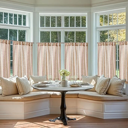 jinchan Colorful Striped Linen Kitchen Curtains 24 Inch Christmas Tier Curtains Farmhouse Modern Cafe Small Window Treatments Light Filtering Rod Pocket for Living Room Bathroom 2 Panels Multi Red