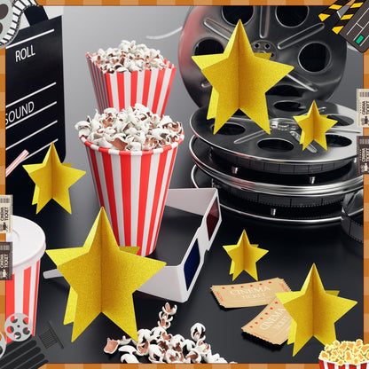 70 Pcs Star Centerpieces for Movie Night Party Decorations 3D 2025 Graduation Table Decor 3 Sizes 8" 5" 3" Red Carpet Film Show Theme Birthday Party Back to School Table Decor （Gold）