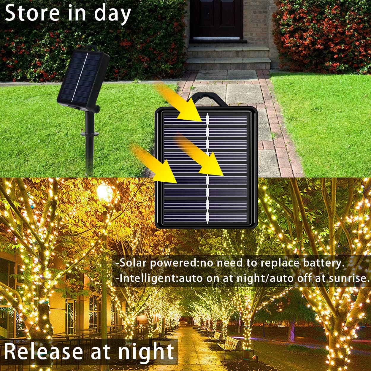 YAOZHOU Solar Christmas String Lights Outdoor Warm White 2 Pack, Total 400LED 151ft Fairy Lights with 8 Modes IP44 Waterproof Christmas Lights for Tree Garden Patio Wedding Party Yard