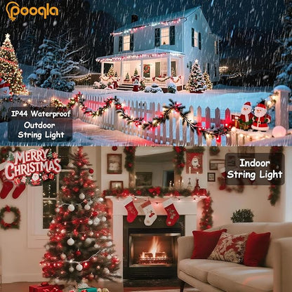 Christmas String Lights, 66 ft 200 LED Christmas Lights Plug in, Indoor Outdoor Connectable 8 Modes Clear Wire Twinkle Fairy String Lights for Xmas Tree Halloween Wedding Bedroom Party, Red and White