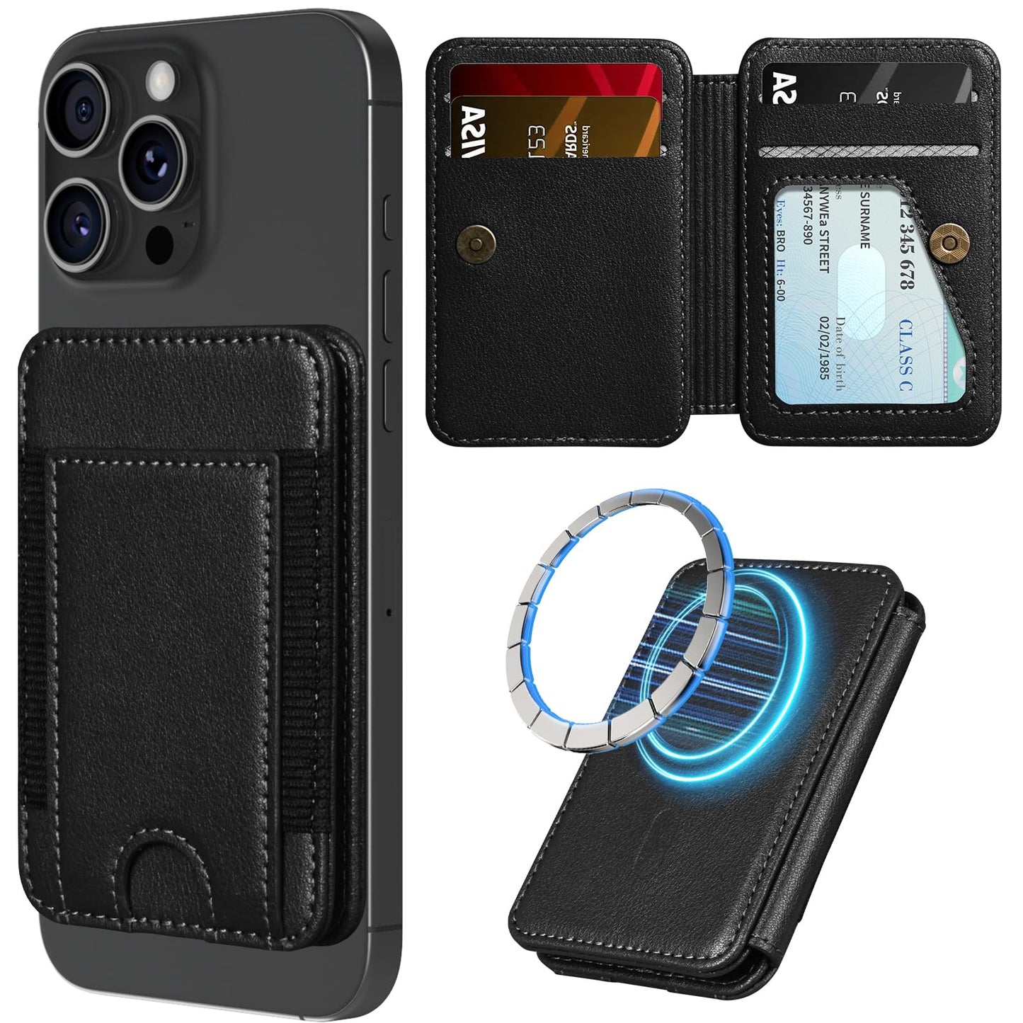 LOHASIC Magnetic wallet for iPhone 12/13/14/15/16/17 Pro/Pro Max/Plus – 10+ Cards MagSafe Wallet,Bi-Fold Detachable magnetic phone wallet/Card Holder, RFID Blocking, PU Leather, Black