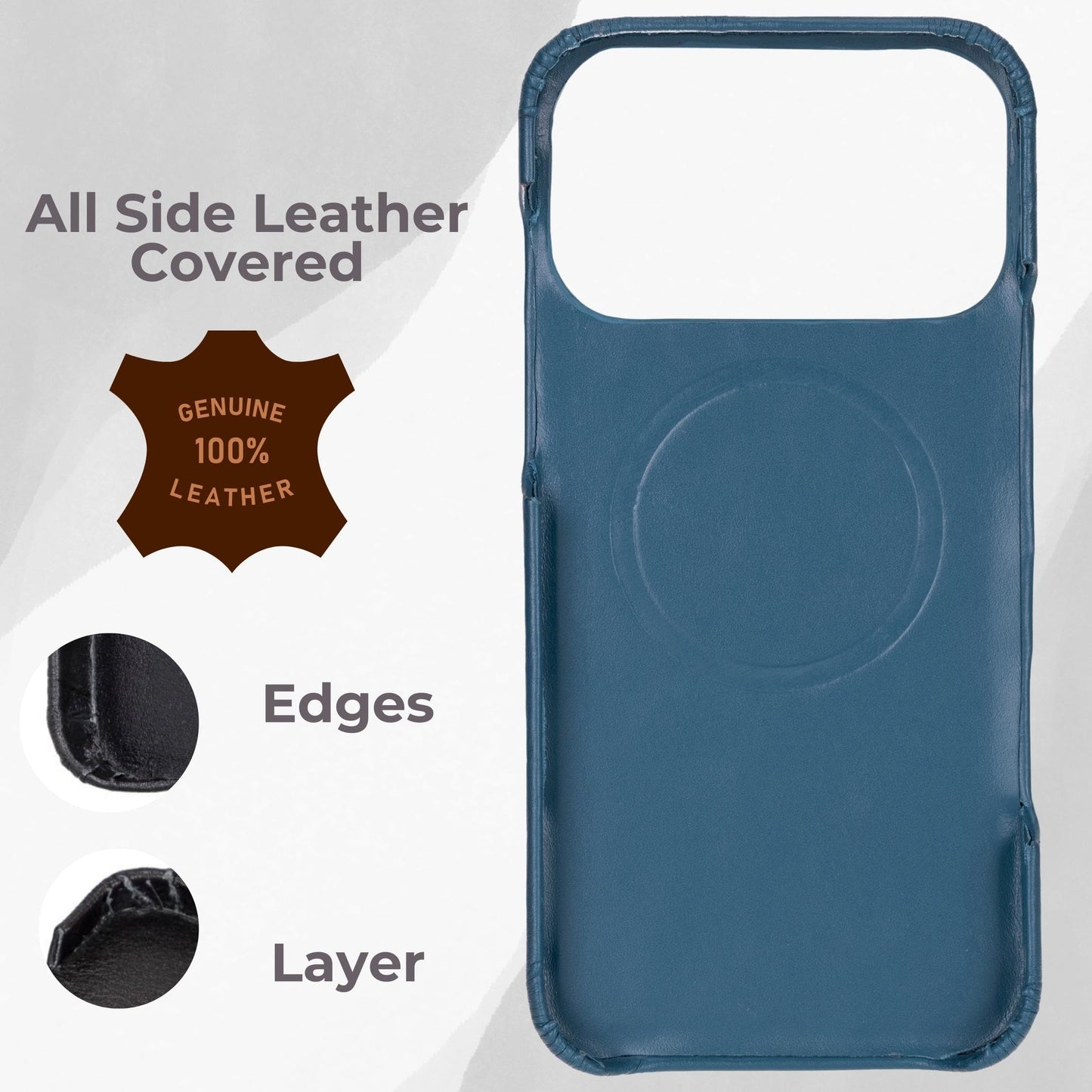 VENOULT Leather Wallet Case for iPhone 17 Pro Max, Full Grain Genuine Leather, Magnetic Detachable, 4 Card Holder, Buesiness Style, Compatible with MagSafe, RFID, Handmade (Admiral Blue)