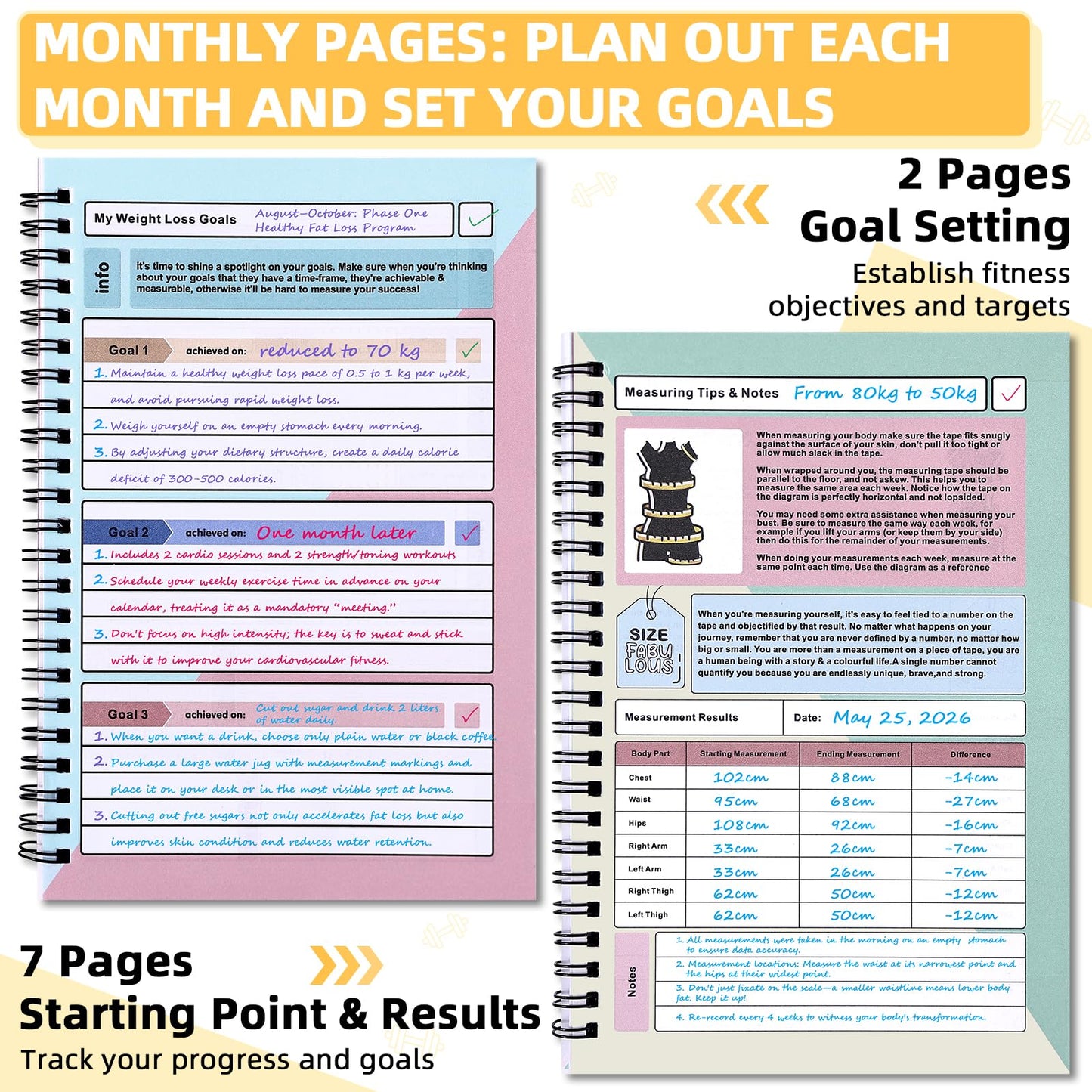 Fitness Journal - Food Journal for Women & Men Planner Log Book, Workout Journal for Track Weight Loss, Muscle Gain, Home Gym Exercise, Daily Nutrition, 5.8 x 8.2"