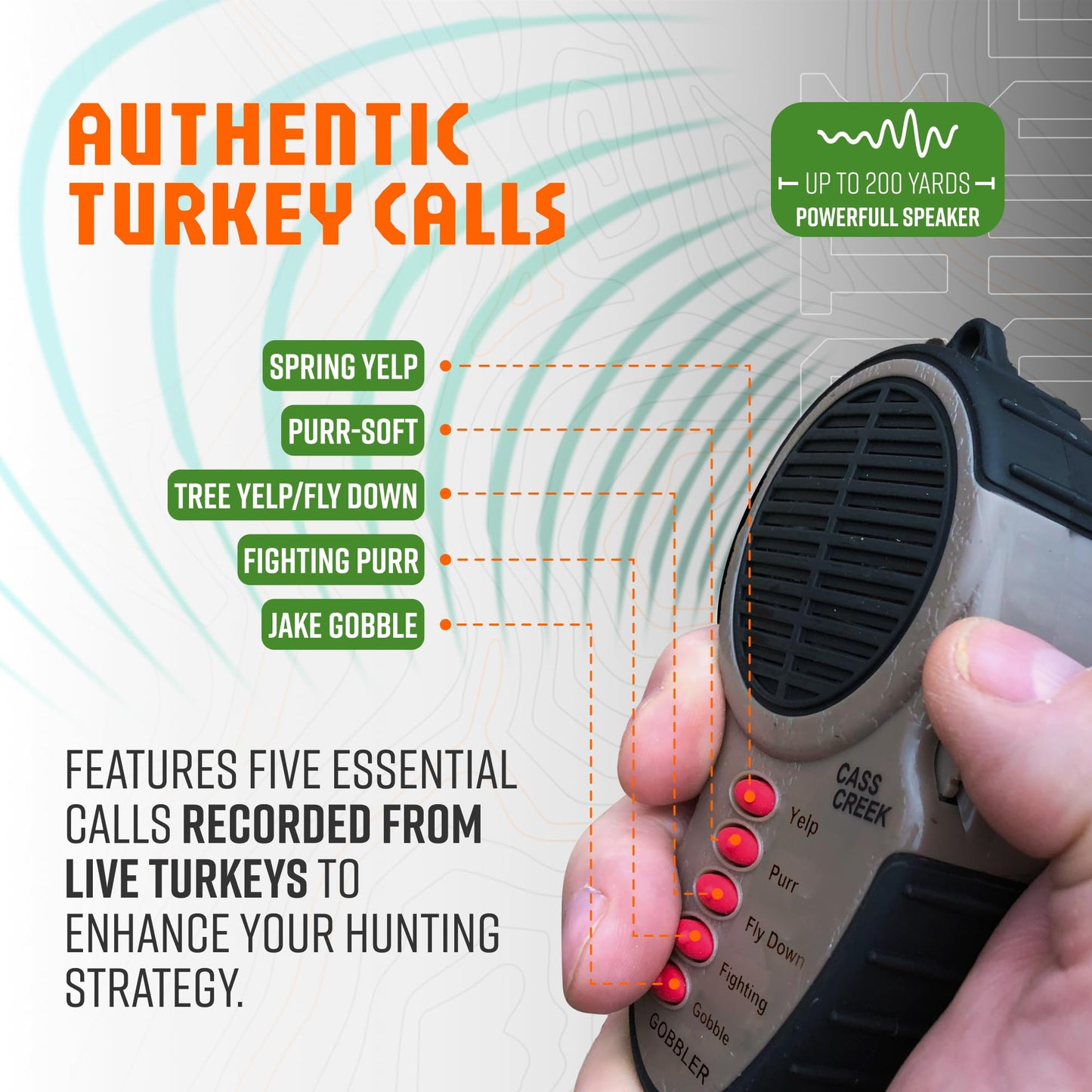 Cass Creek Ergo Spring Gobbler Electronic Game Call, Compact Handheld Turkey Call, Realistic Digital Sounds, Portable Hunting Gear, Easy One-Hand Operation