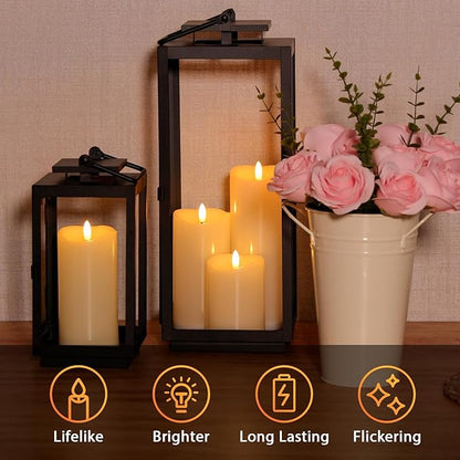 NURADA Outdoor Flameless Candles with Remote Timer - Waterproof Tall Realistic Flickering LED Pillar Electric Battery Operated Fake Candle for Home Wedding Fireplace Decor - Ivory 2 Pack (8" 8")