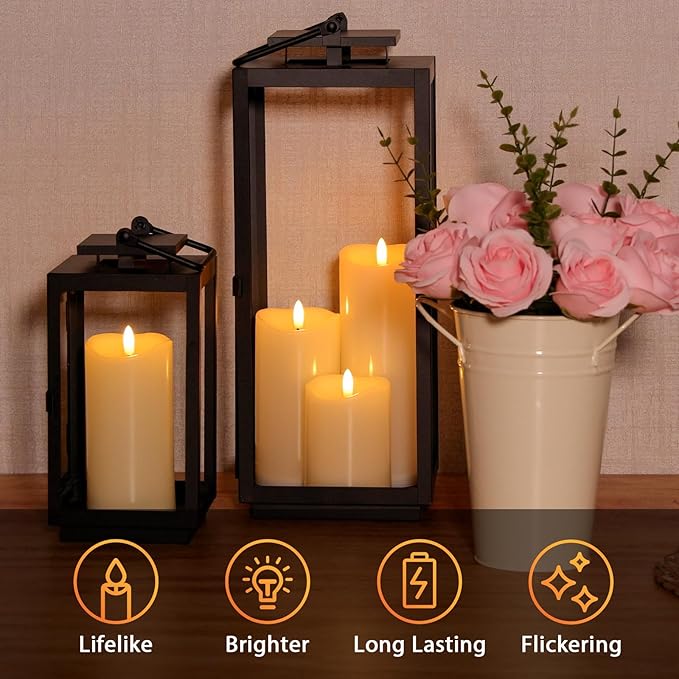 NURADA Outdoor Flameless Candles with Remote Timer - Waterproof Realistic Flickering LED Pillar Electric Battery Operated Fake Candle for Holiday Home Wedding Fireplace Decor - 3 Pack Ivory White