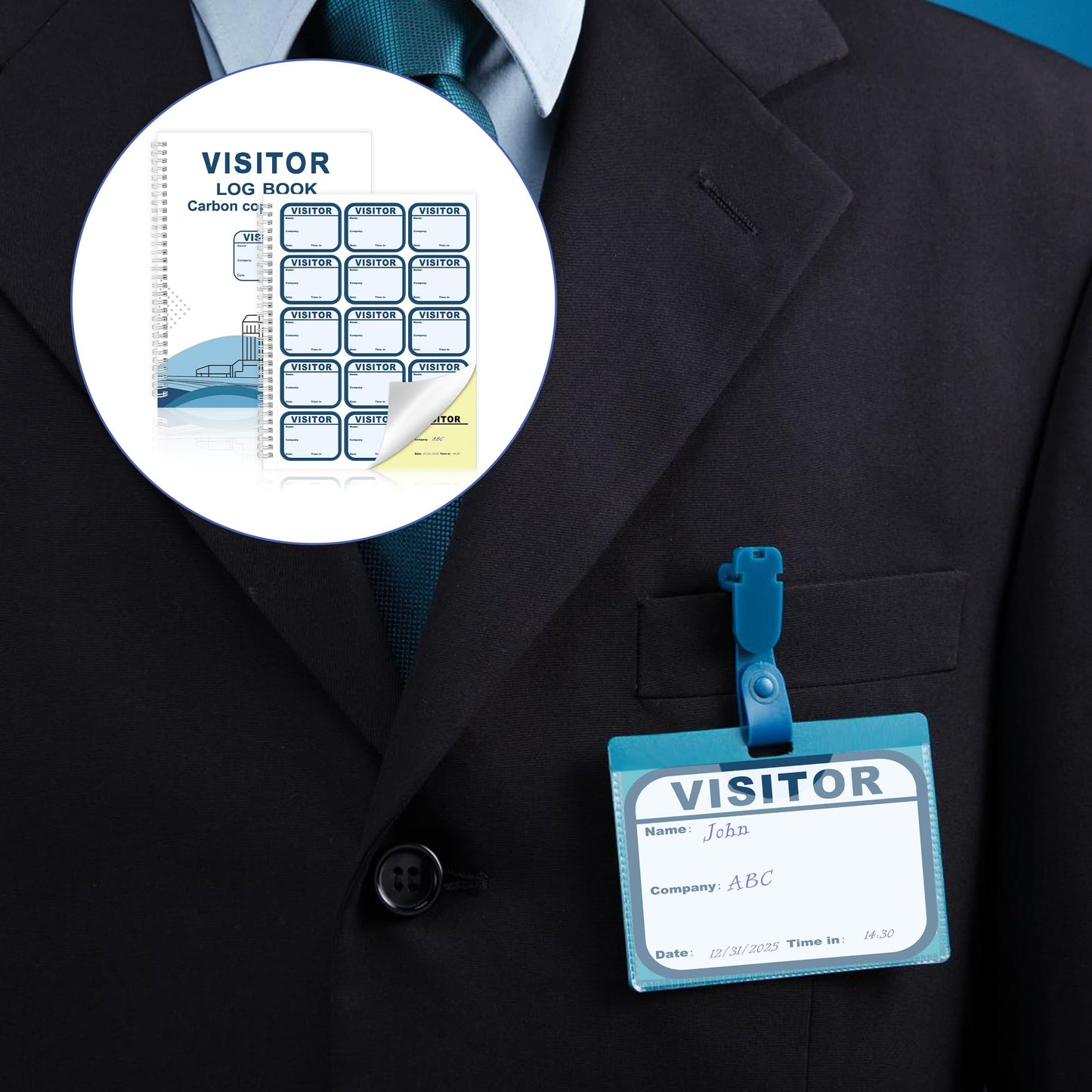 1 Pack of Visitor Badges Log with Carbon Copy Protecting Privacy Pages Visitor Stickers 8.5x11 Inch Visitor Log Book School Church Business Pass Guest Register Book - 225 Badges 30 Memo Pages (1)