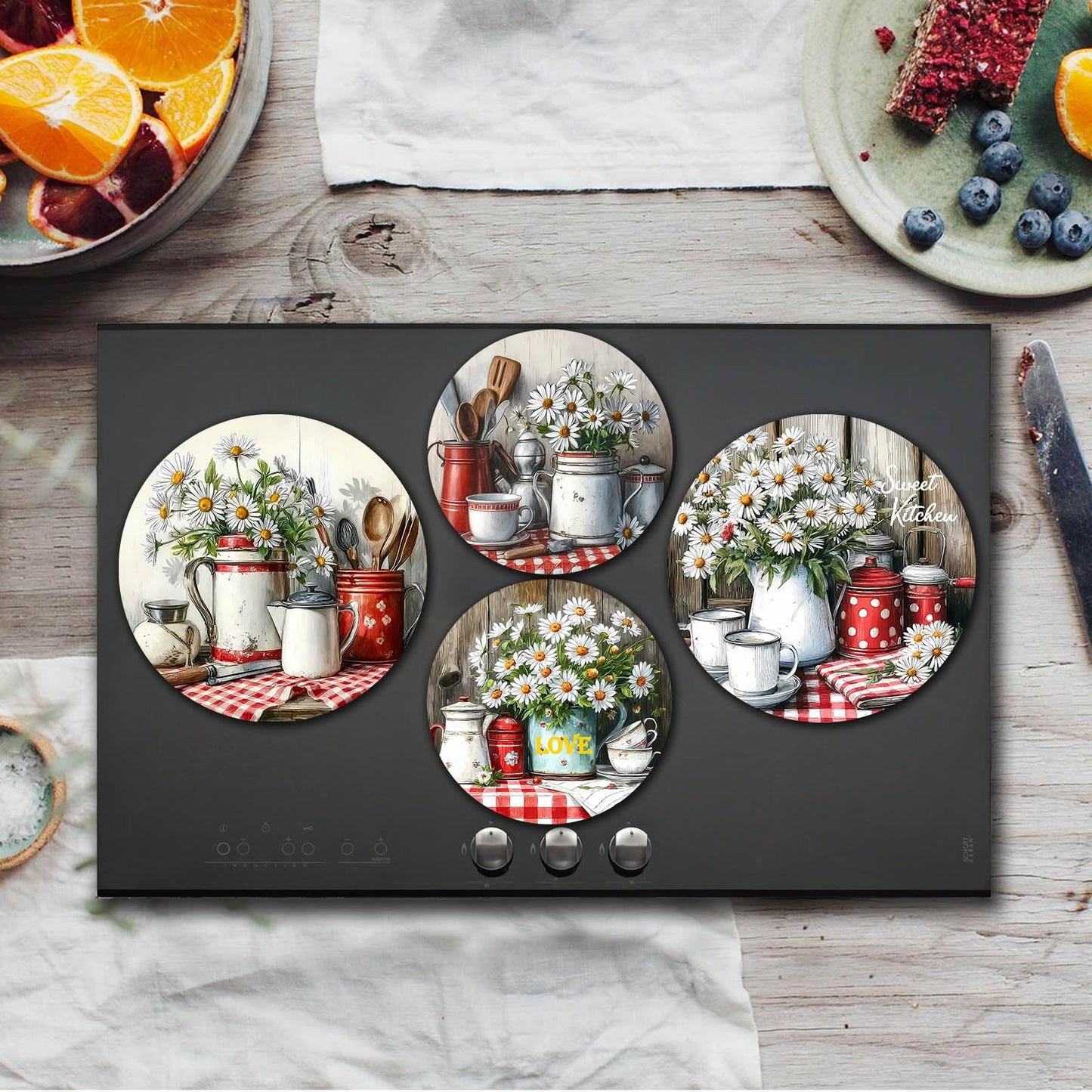 TUMOVO Merry Christmas Burn Covers Electric Stove Buffalo Plaid Woodland Round Stove Burner Christmas Tree Red Car Stove Metal Stove Burner Cover Set of 4 Thanksgiving Gift(White ) 10inchWx10'H