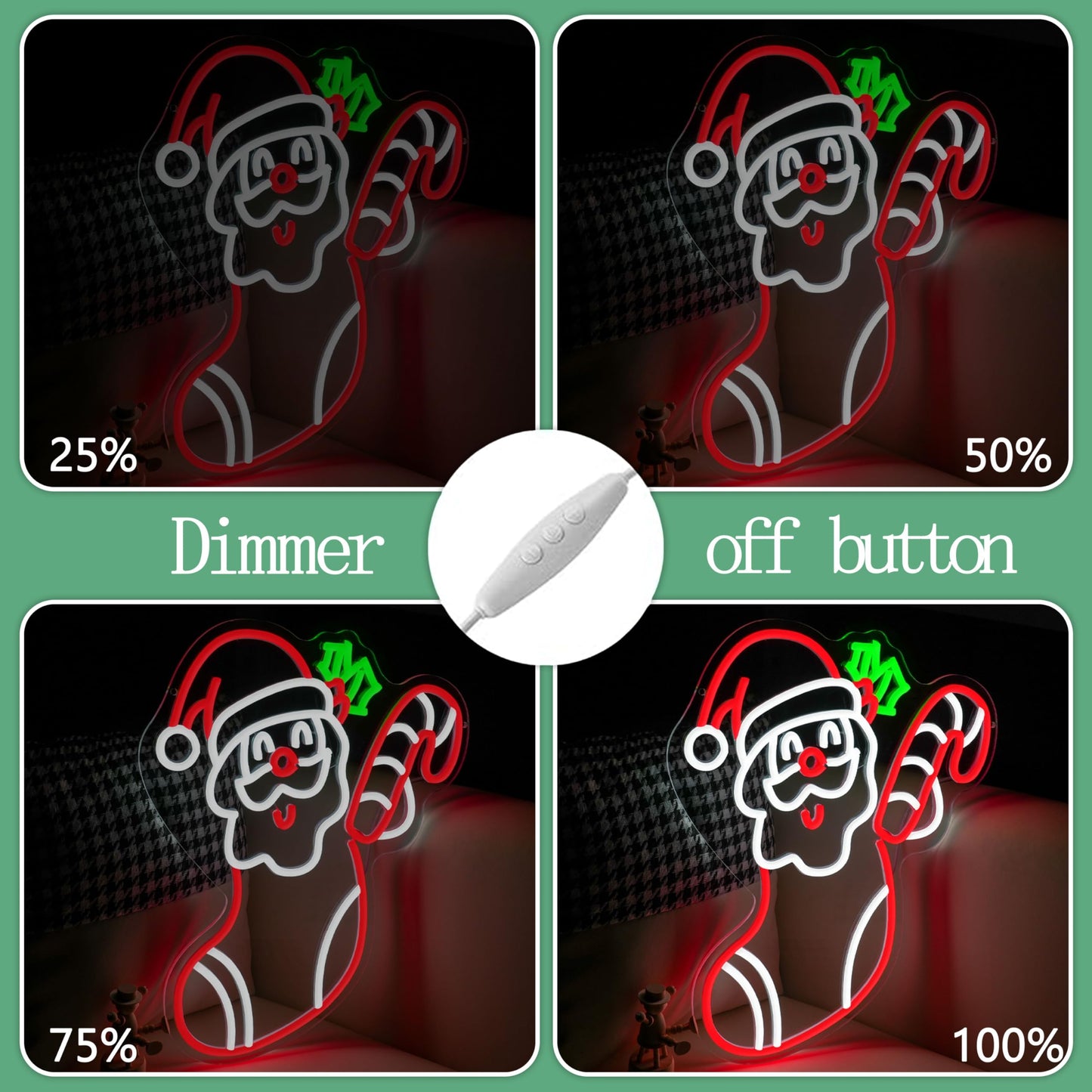 JLEWUINH Merry Christmas Neon Sign Dimmable Santa Claus In Stockings Neon Light USB Powered Holly Led Light up Sign for Christmas Eve Party New Year Home Bar（16.5 * 12.6 In）