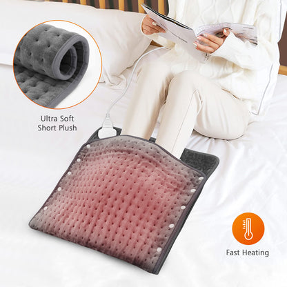 Snailax Heating Pad & Foot Warmer with 6 Temperature Settings & Auto Shut Off, 17”x33”, Washable Fast Heated Pads for Back Pain Relief,Abdomen,Feet,Back,Cramp(Grey)