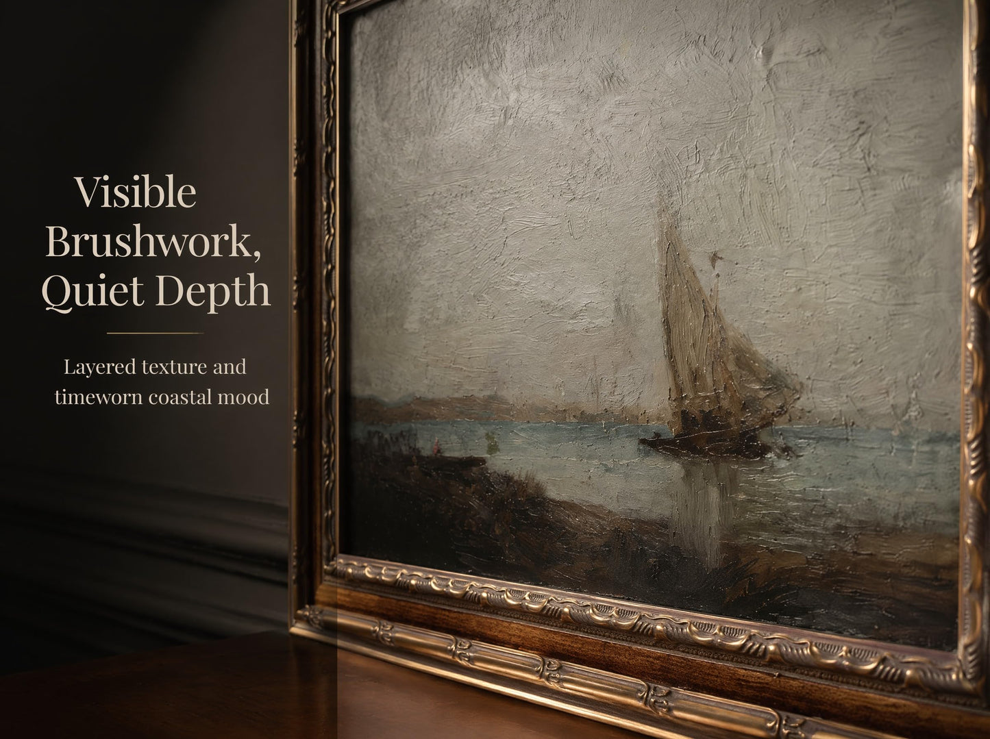 KKP Antique Gold Framed Coastal Wall Art, Vintage Sailboat Canvas Prints
