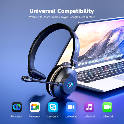 Vipdream Wireless Headset with Microphone for Work, Bluetooth 5.3 Computer Headset for Laptop, 45 Hours Battery Life & Mute Button, Headset with Mic for PC, iPhone, Zoom, Skype, Office & Home