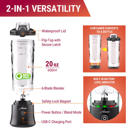 Asani Portable Mini Blender for Shakes and Smoothies, USB Rechargeable, Pink