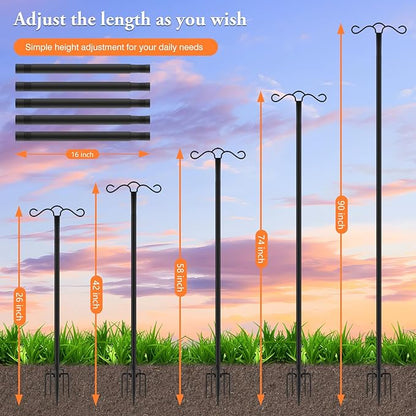 SINLEY Double Shepherds Hook for Outdoor with 5 Prong Base 90 Inch Heavy Duty Two Sided Bird Feeder Pole for Hanging Lantern,Hummingbird Feeder,Lightweight Plant,Shepherds Hook for Bird Feeders