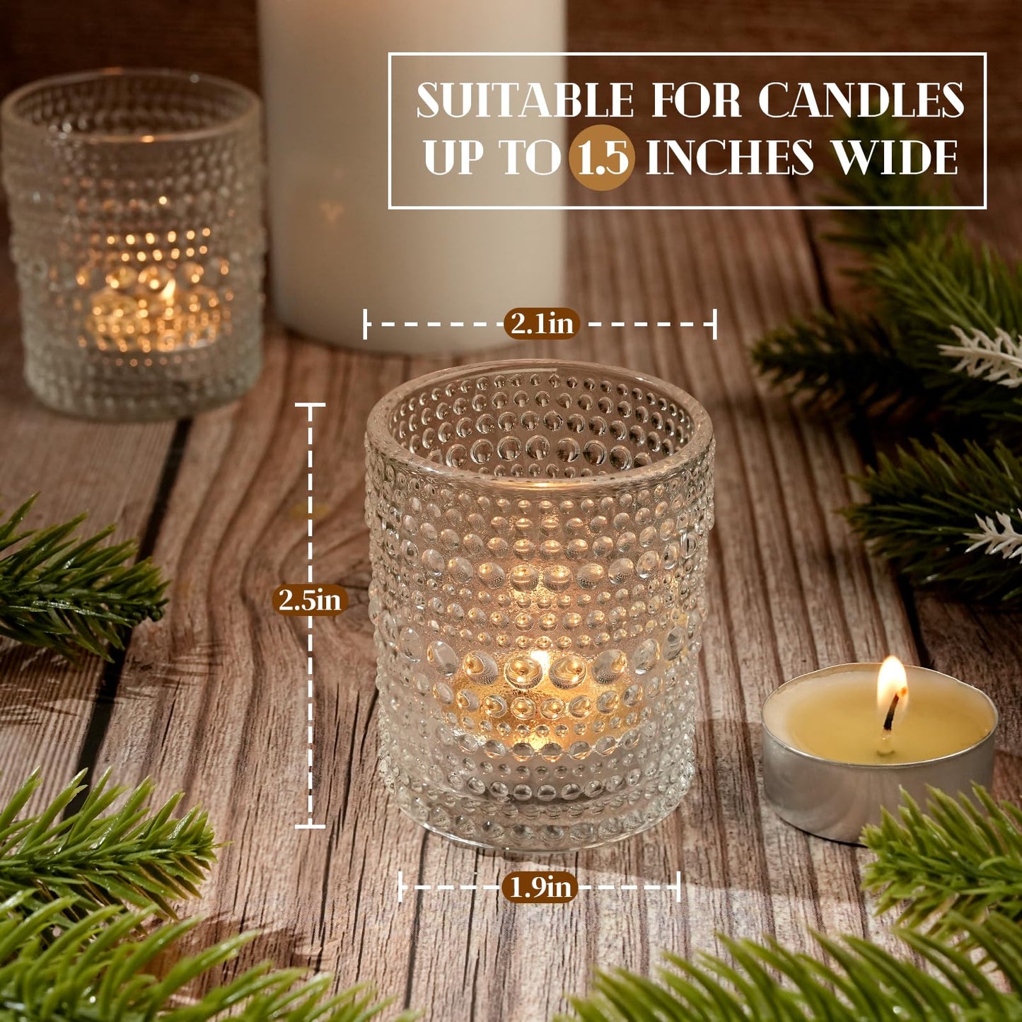 12 Pcs Clear Glass Tea Light Candle Holder, Votive Candle Holders Bulk for Wedding Table Decor & Christmas Thanksgiving（Clear,12）