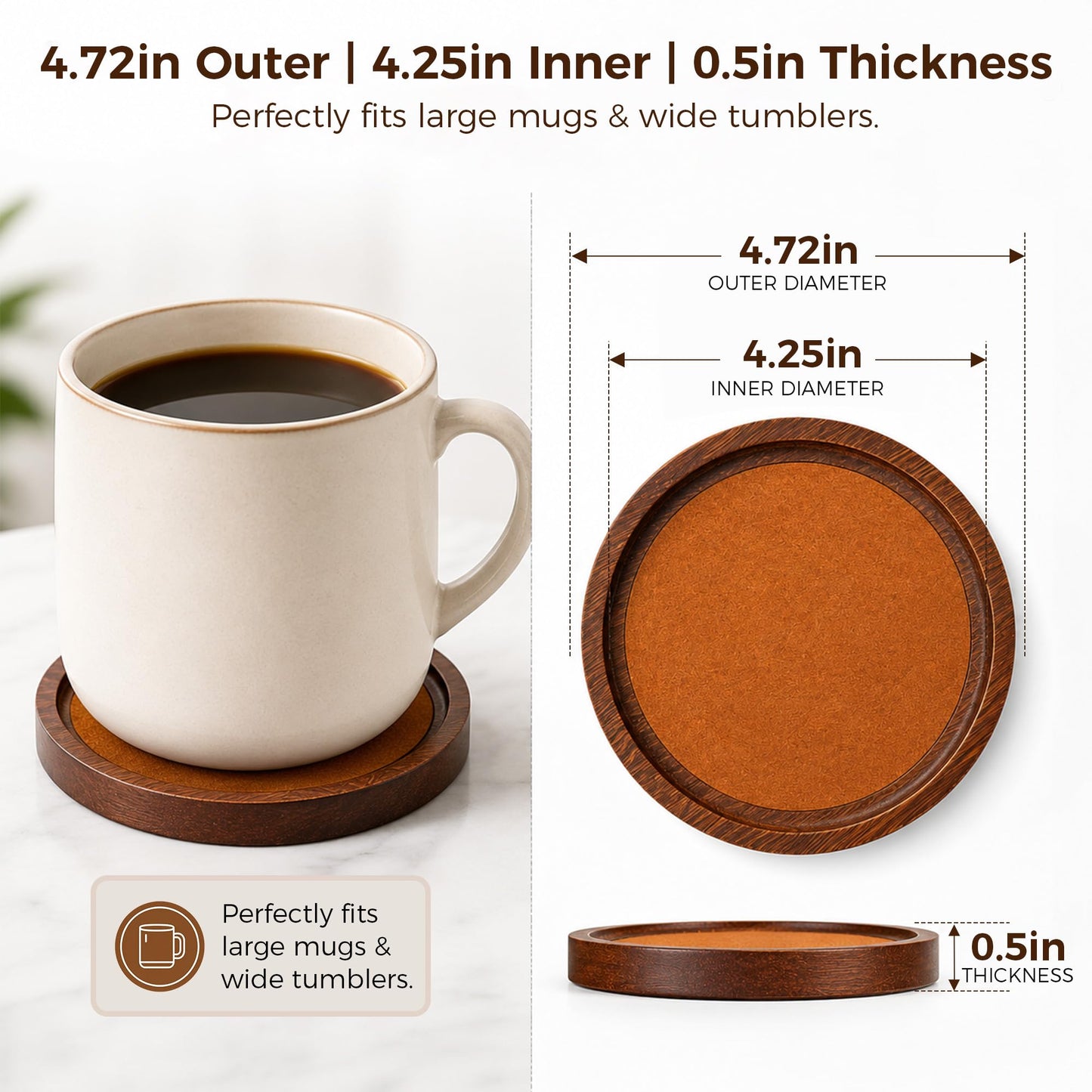 MinBoo Bamboo Coasters for Coffee Table Set of 6 Coasters for Drinks Absorbent with Holder Coffee Table Decor for Tabletop Protection Gifts for House Warming New Home & Wedding (Dark Brown 6Pcs)