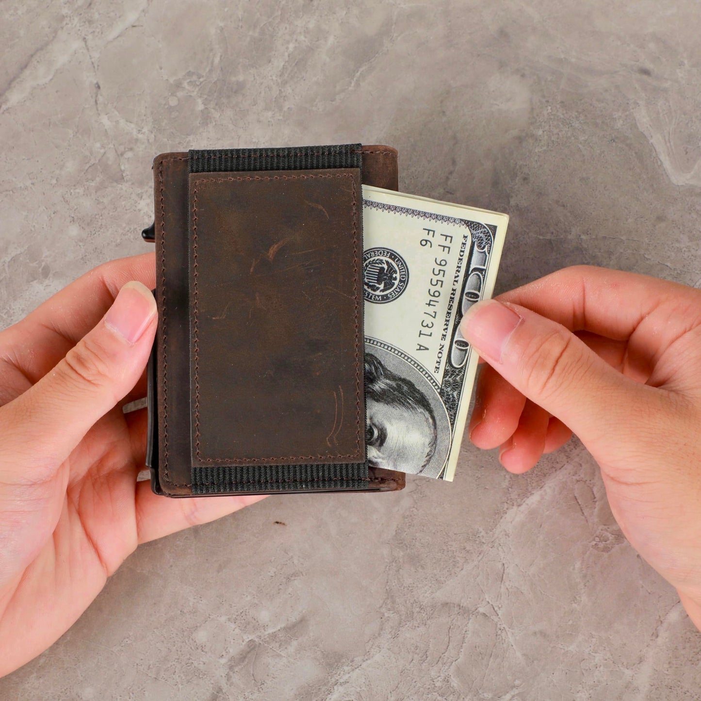 SparkMark Minimalist Pop Up Wallet for Men | RFID Blocking Credit Card Holder Wallet with Money Clip | Mens Wallet Slim Bifold Front Pocket Metal Case with Gift Box (Genuine Full Grain Soft Leather)