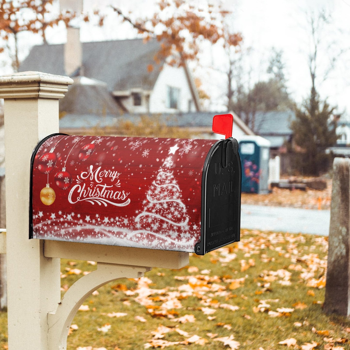 Merry Christmas Mailbox Covers Magnetic Standard Size 18" X 21" Winter Snowflake Pine Mailbox Wraps Holiday Xmas Letter Post Box Cover for Home Garden Outdoor Yard