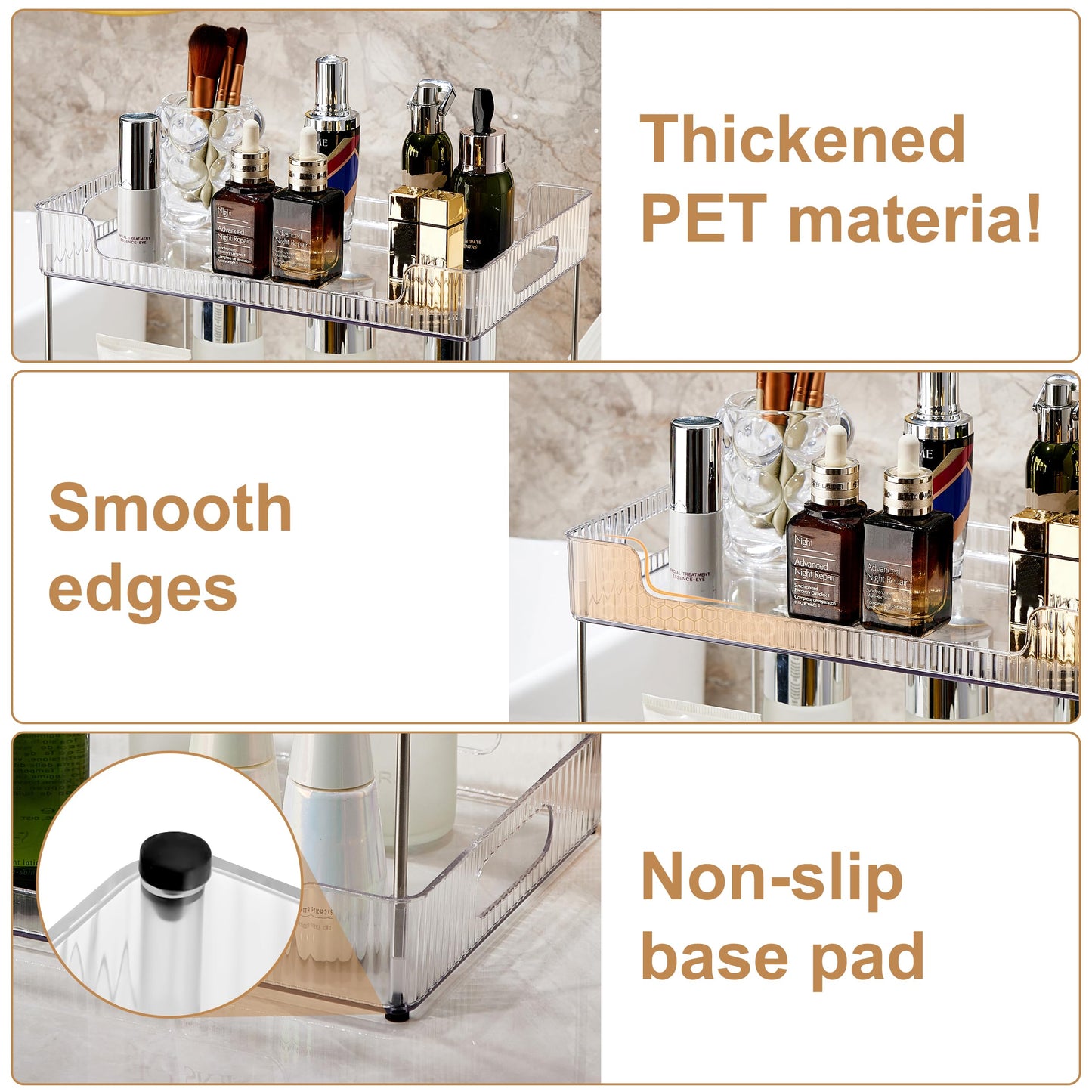 Goderewild 2-Tier Bathroom Counter Organizer, Multi-Purpose Cosmetics Skincare Shelf, Fits A4 Size Makeup Organizer for Office and Vanity Tray, Countertop Storage Solution for Kitchen,Bath.(Clear)