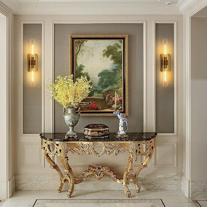 Brass Wall Sconces, 22.8" Bathroom Wall Sconce, Antique Brass Wall Sconces Set of 2, 2-Light Dimmable Wall Sconce, Sconces Wall Lighting With Glass, Bathroom Vanity Light, Tube Sconce for Living Room