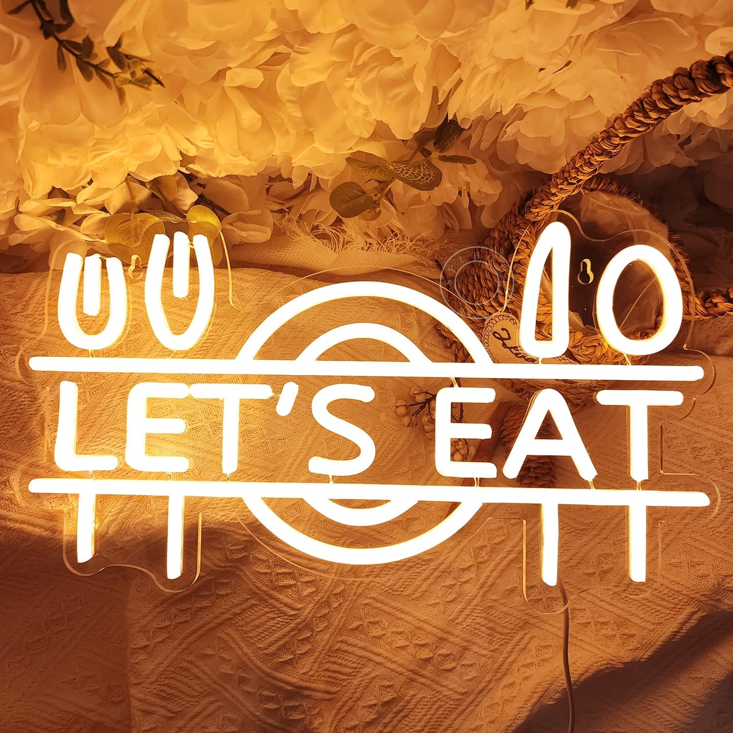 SYLHOME Let's Eat Led Neon Light Sign Fork Knife Spoon Plate Dish Food Restautant Kitchen Luncheonette Hotel Canteen Cooking Dining Room Bistro Party Wall Sign Decor USB 15.8"X8.5"