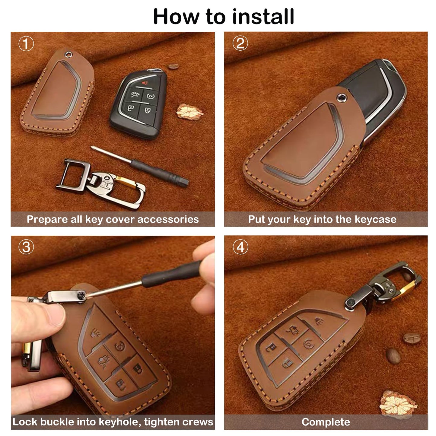Leather Key Fob Cover for Chevy, Retro Smart Fob Protection Case Compatible with 2021 2022 2023 2024 2025 Chevy Tahoe Suburban GMC Yukon Denali Sierra Silverado Buick (Black, 6 Buttons)