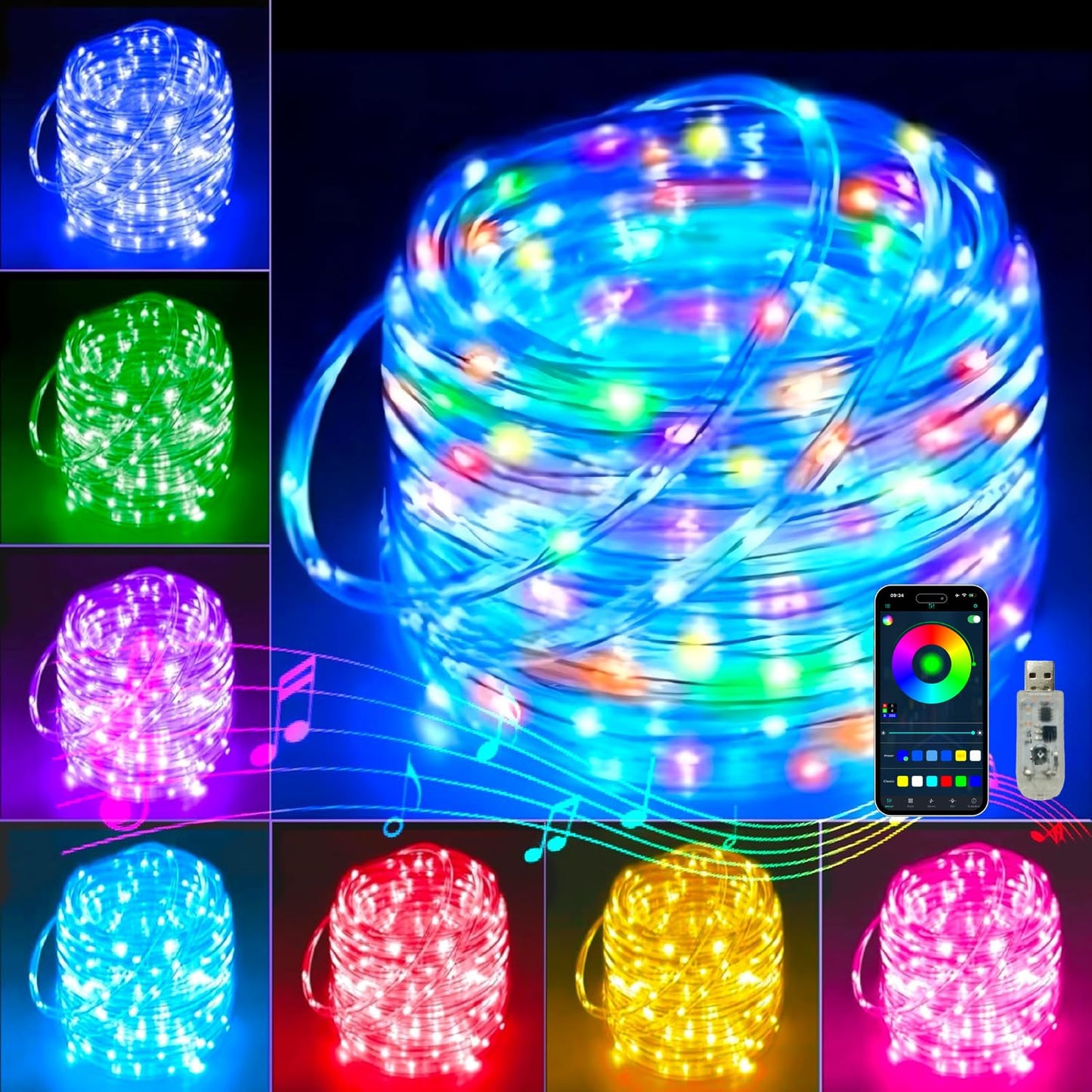 Honche Smart LED Fairy String Light USB 10M/33FT Rainbow Light Waterproof Remote/app Control Outdoor Indoor Rope Lights DIY Color Changing Christmas -mas String Light for Bedroom Garden Cafe