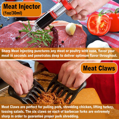 POLIGO 26PC Exclusive BBQ Grill Accessories in Aluminum Case for Birthday Christmas Grilling Gifts - Premium Grill Utensils Set with Barbecue Claws, Meat Injector, Thermometer for Smoker, Camping BBQ