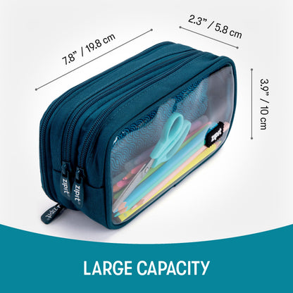 ZIPIT Half & Half Pencil Case | Large Capacity Pencil Pouch | Pencil Bag for School, College and Office (Teal)