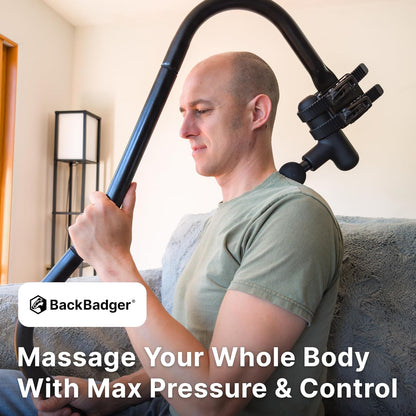 BackBadger Percussive Massage Gun Holder for Back, Compatible with Most Massage Guns, for Hard to Reach Areas - Black