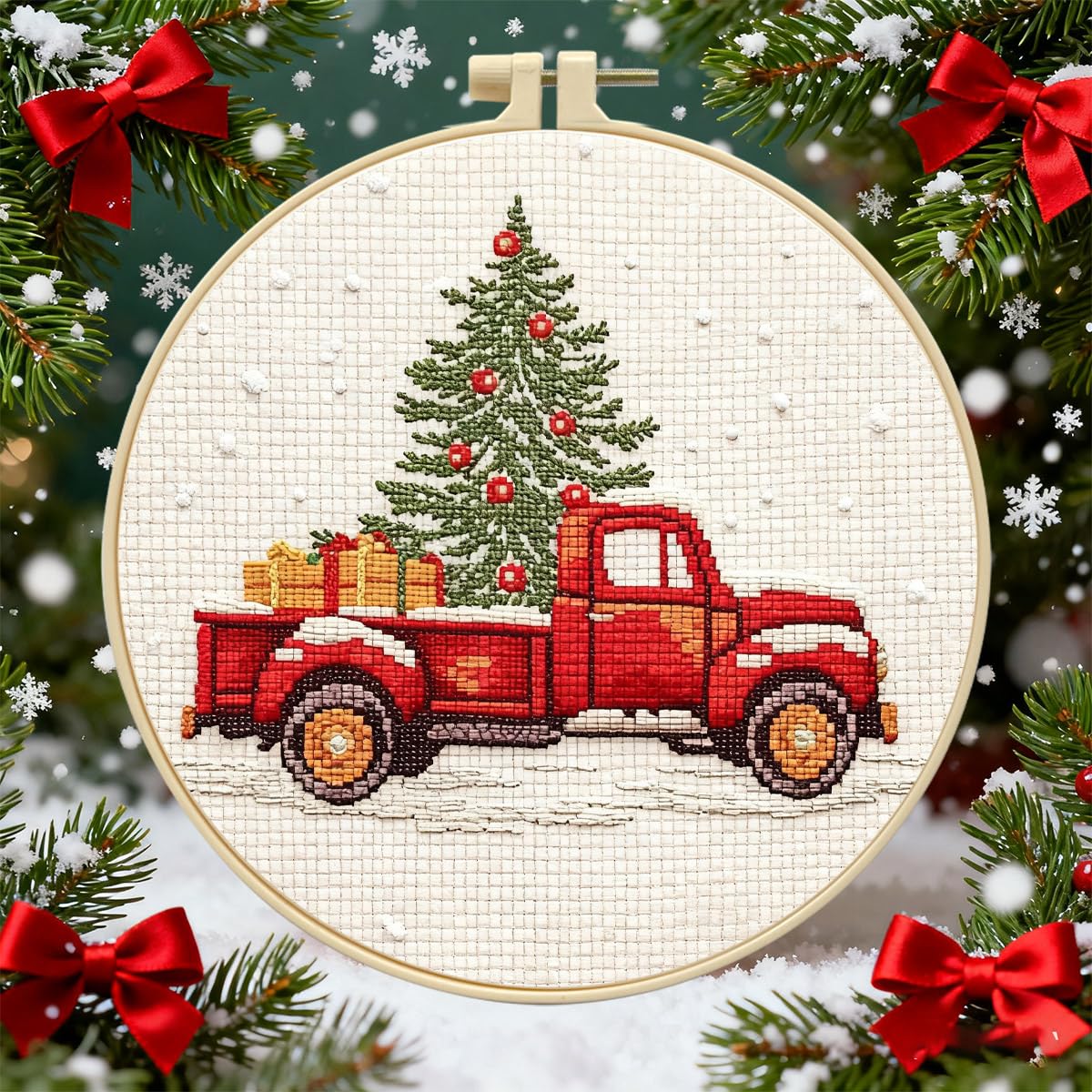 Zhenqing 11CT Stamped Cross Stitch Kit for Adults Beginners, Hand Embroidery Christmas Ornaments with Hoops and Instructions - Four-Piece Stocking Set (68448)