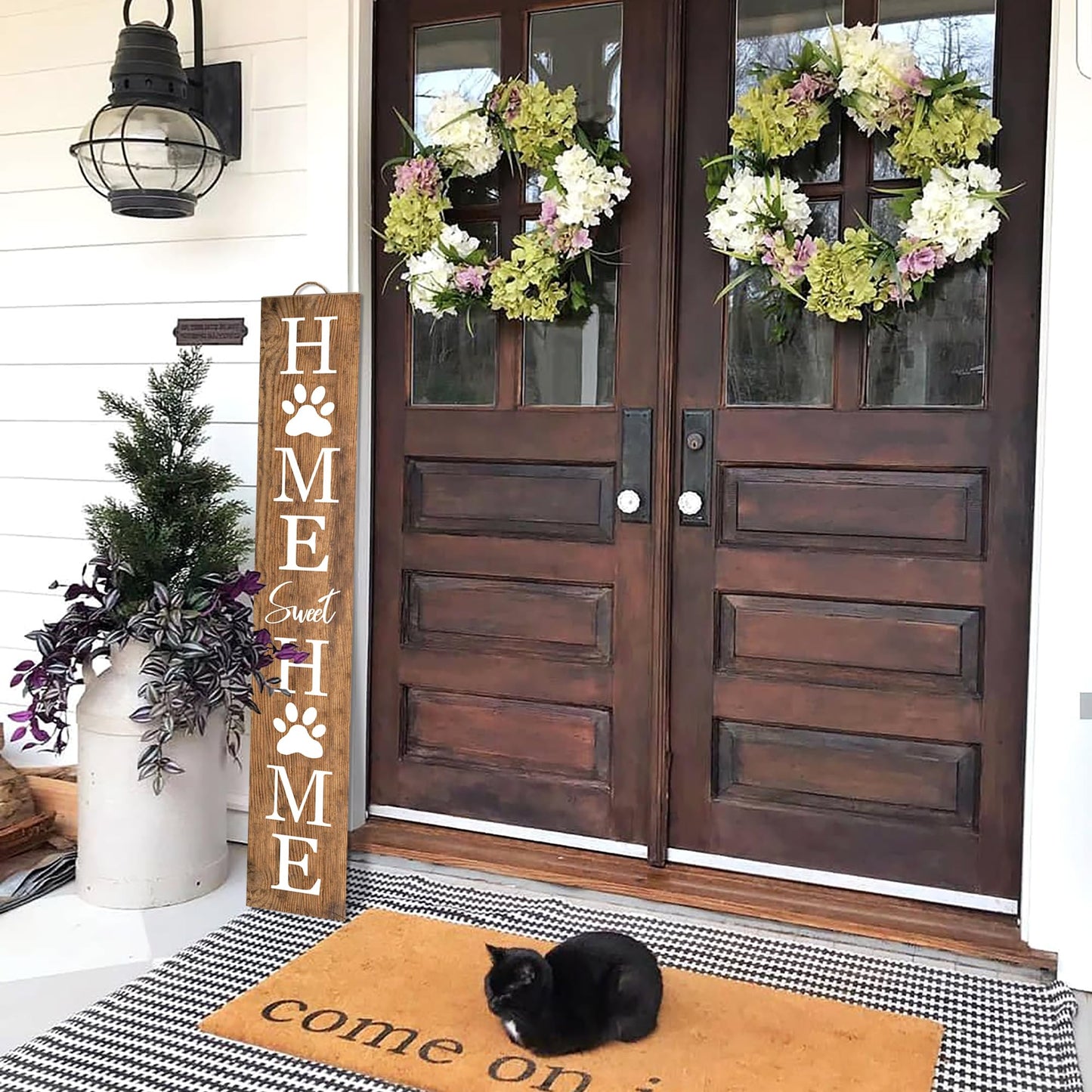 Home Sweet Home Wooden Porch Sign 47" Welcome Cat Dog Sign for Home Front Door Yard Front Porch Standing Farmhouse Home Decoration