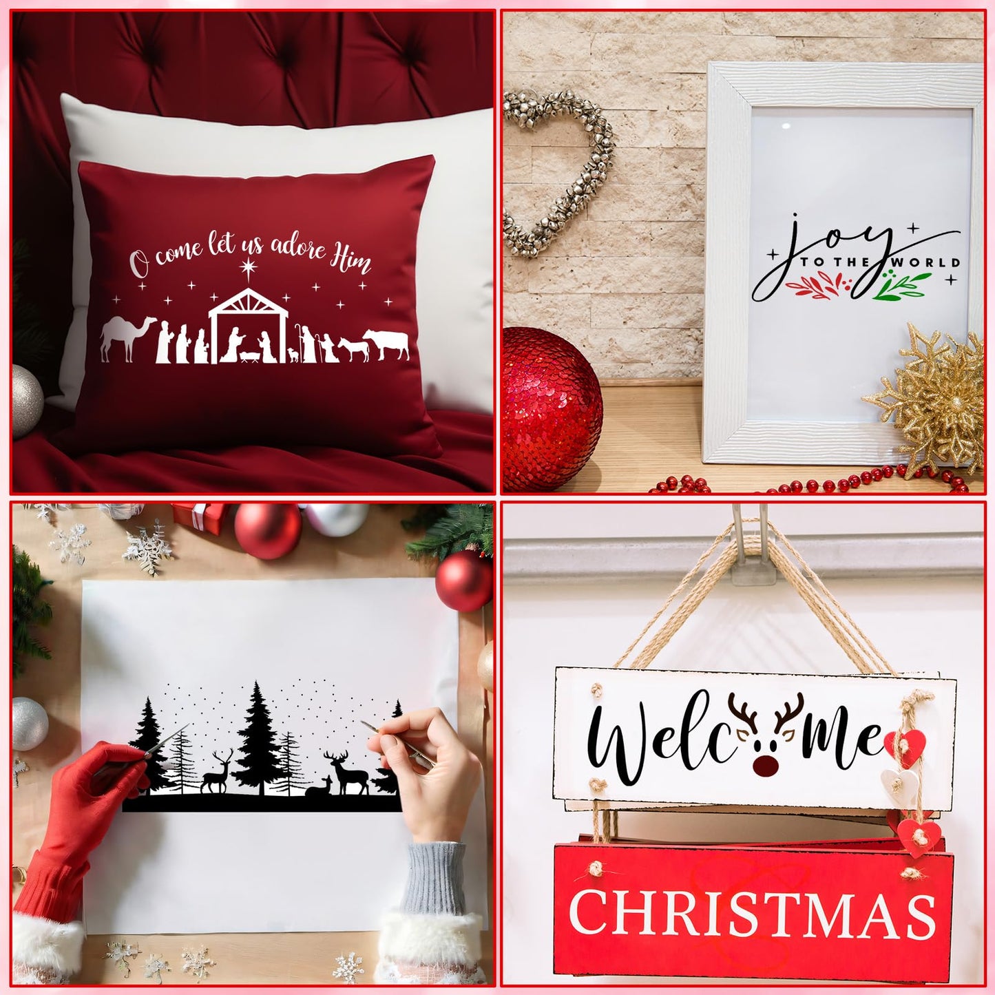 Dunzy 16 Pcs Christmas Stencils for Door Mats Crafts Reusable Merry Christmas Welcome Templates Large Stencil for Painting on Wood Sign Wall Doormat DIY Project
