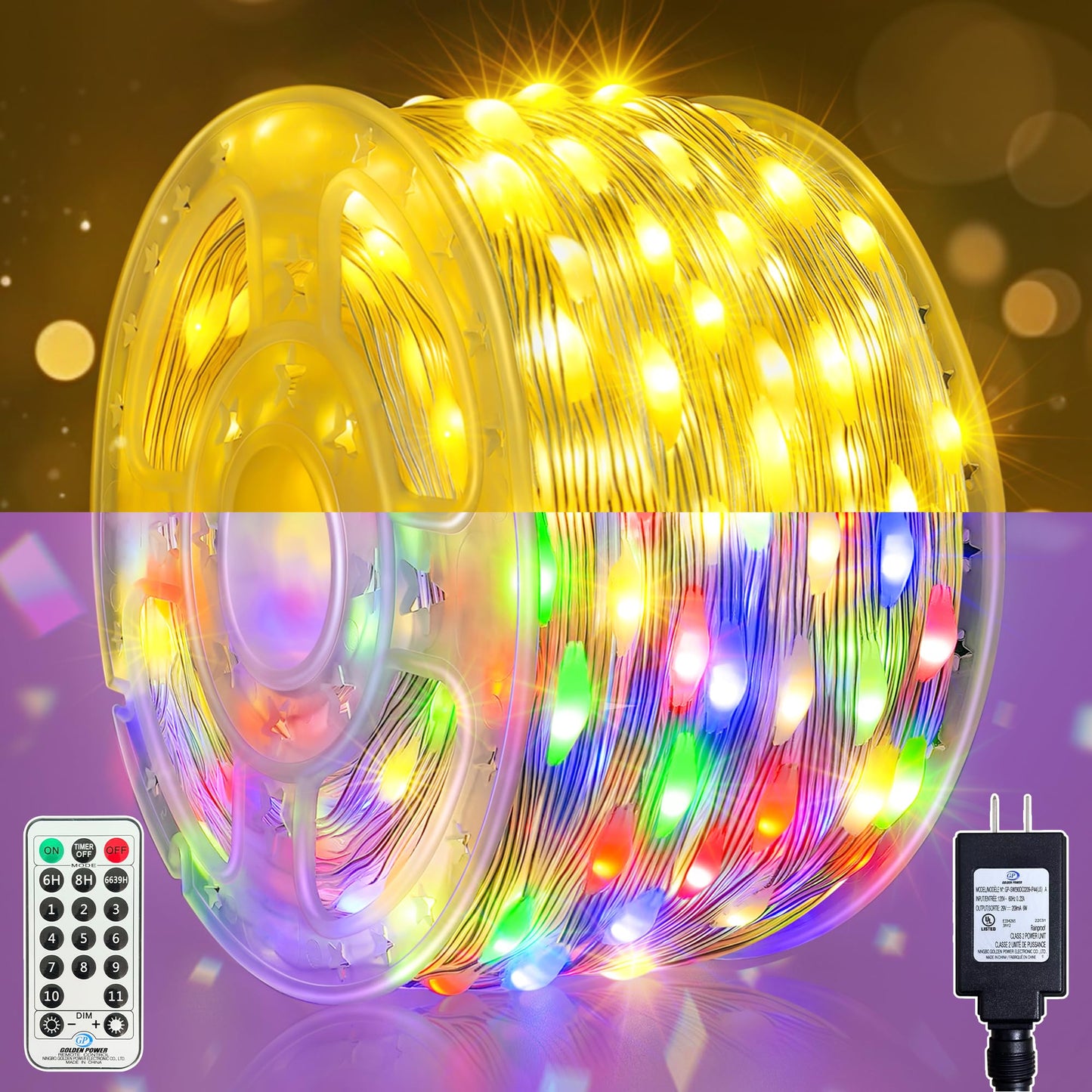 Soagrc 198FT 600 LED Outdoor String Lights Plug in IP67 Waterproof Twinkle Lights with Remote 11 Modes Dimmable Warm White and Multicolor Color Changing for Backyard Summer Wedding Party Christmas