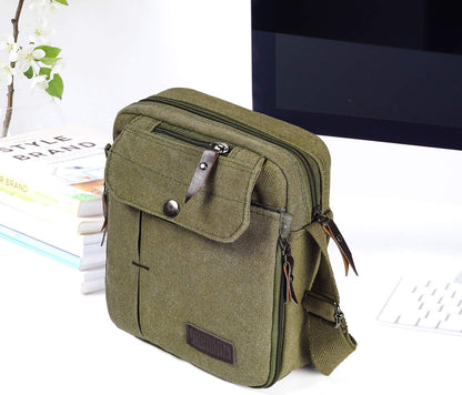 dealcase Canvas Small Messenger Bag for Men Women, Casual Shoulder Bag Chest Bag Travel Carry Bag Multi-pocket Purse