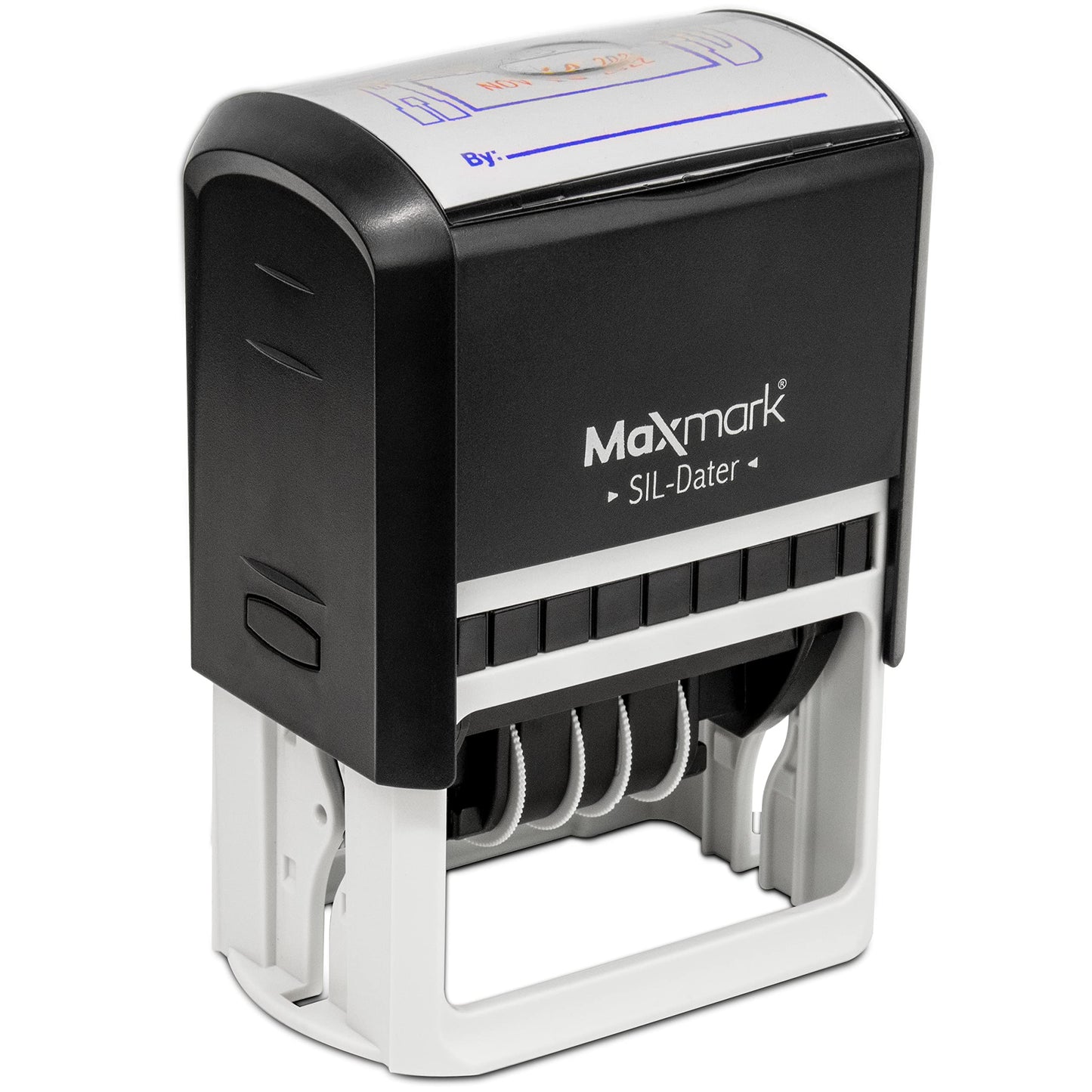 MaxMark Large Self-Inking Rubber Date Office Stamp with Received Phrase & Date - Blue/Red Ink, 12-Year Band - Style 5