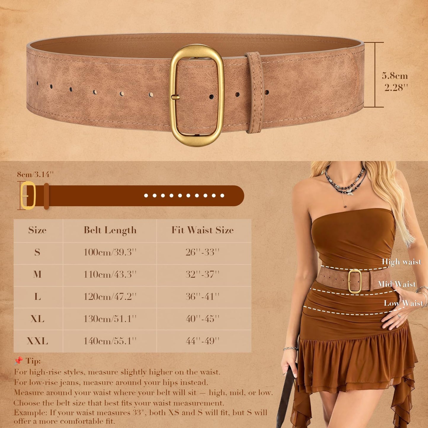 SUOSDEY Women Wide Waist Belt for Dresses Suede Chunky Belt with Gold Buckle Fashion Thick Waist Belt for Women Dresses